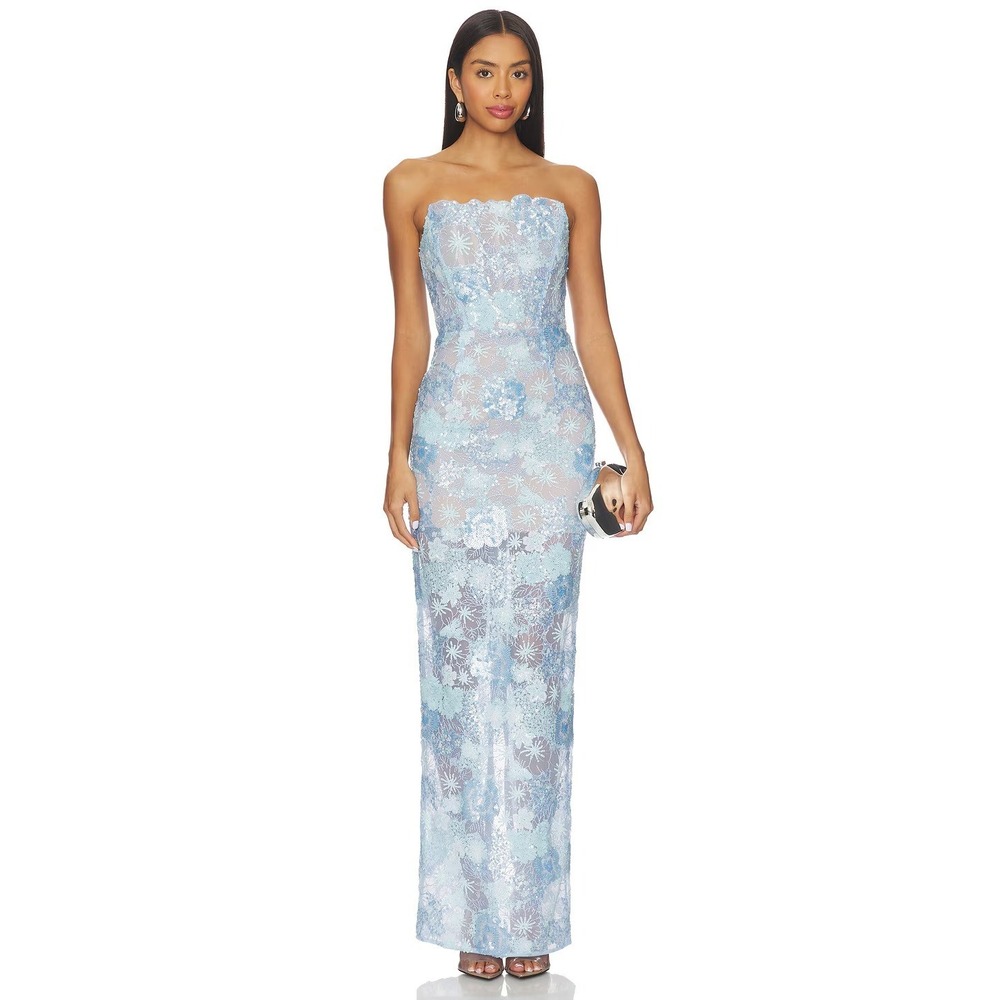 Bronx and Banco Farah Strapless Sequined Maxi Dress Womens S Blue NWOT